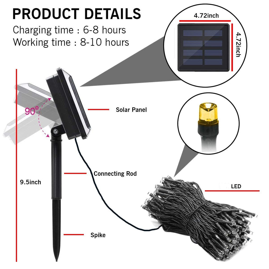 120 LED Solar Powered Led String Light - 12 Mtr (Warm White)