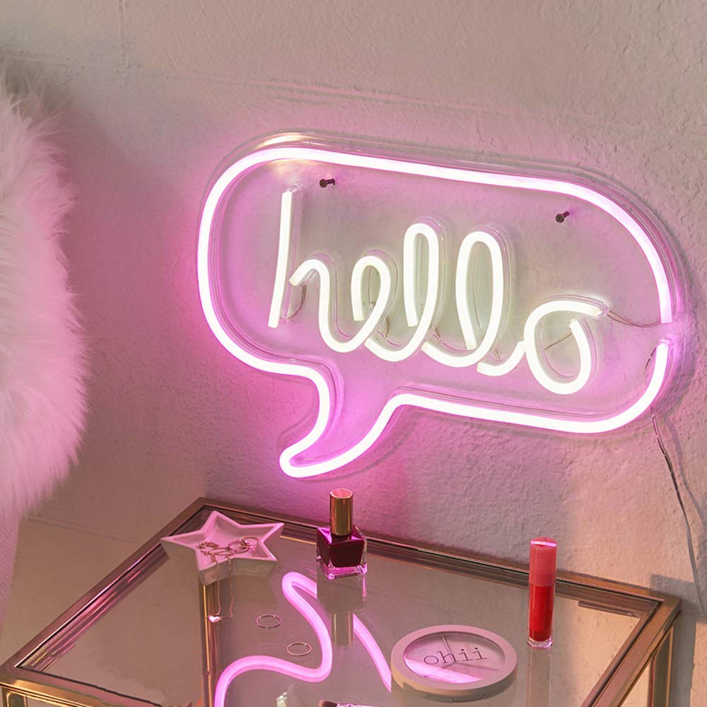 "Hello" Shaped Neon Wall Light - ( White & Pink )