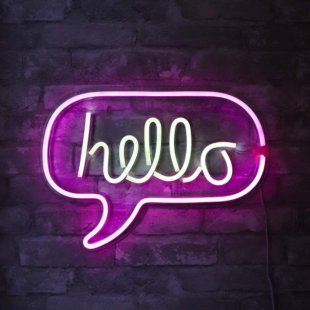 "Hello" Shaped Neon Wall Light - ( White & Pink )