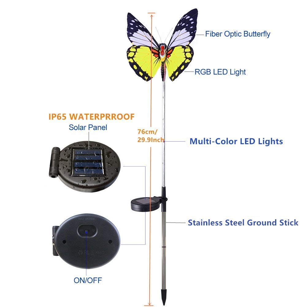 Solar Powered Butterfly Outdoor Lights - Multicolor (Pack of 3)