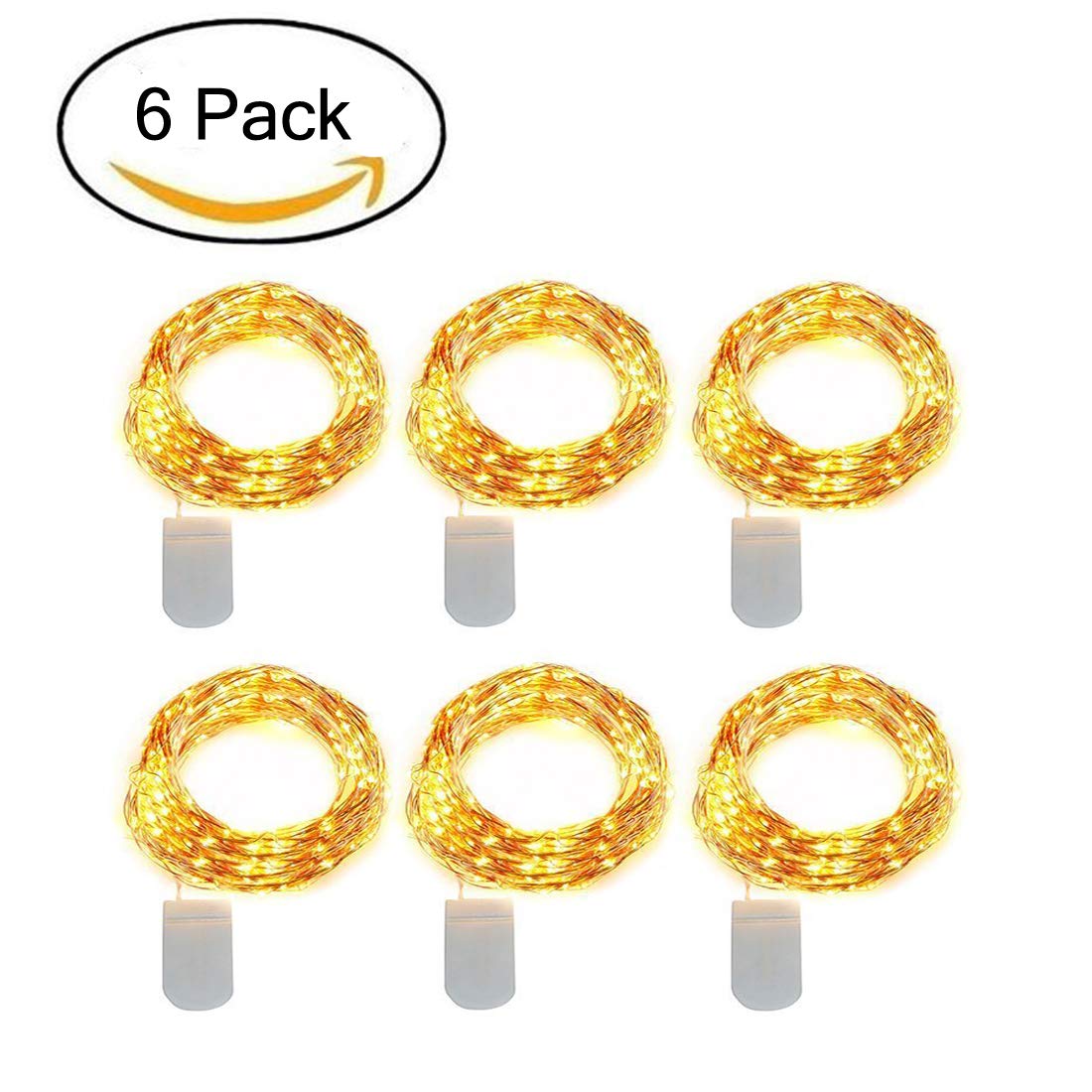 Battery Powered 20 LED String Lights (Warm White) - Pack of 6