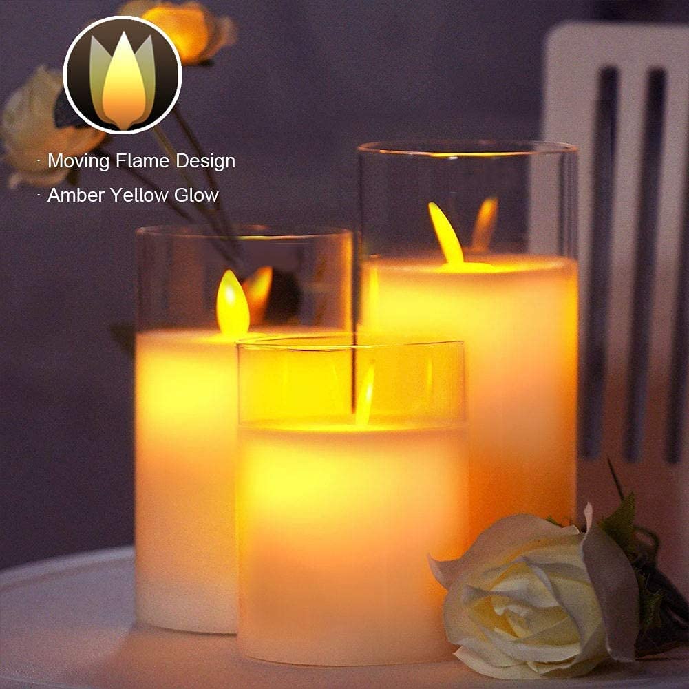 Acrylic Battery Operated Flameless Led Candles With Remote (Set of 3,White )