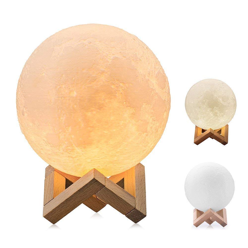 3D LED Moon Lamp With Wooden Base & Touch Control ( 10 cm )