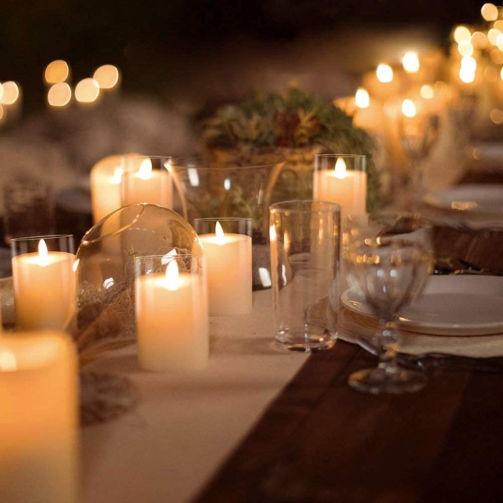 Acrylic Battery Operated Flameless Led Candles With Remote (Set of 3,White )