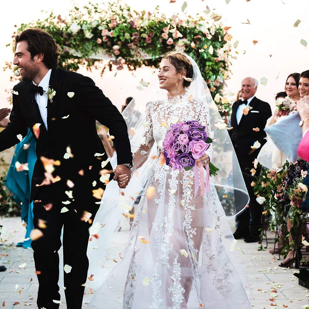 Artificial Faux Silk Rose Flower - Purple & Pink (10 inch, Pack of 12 Flower Bunch)