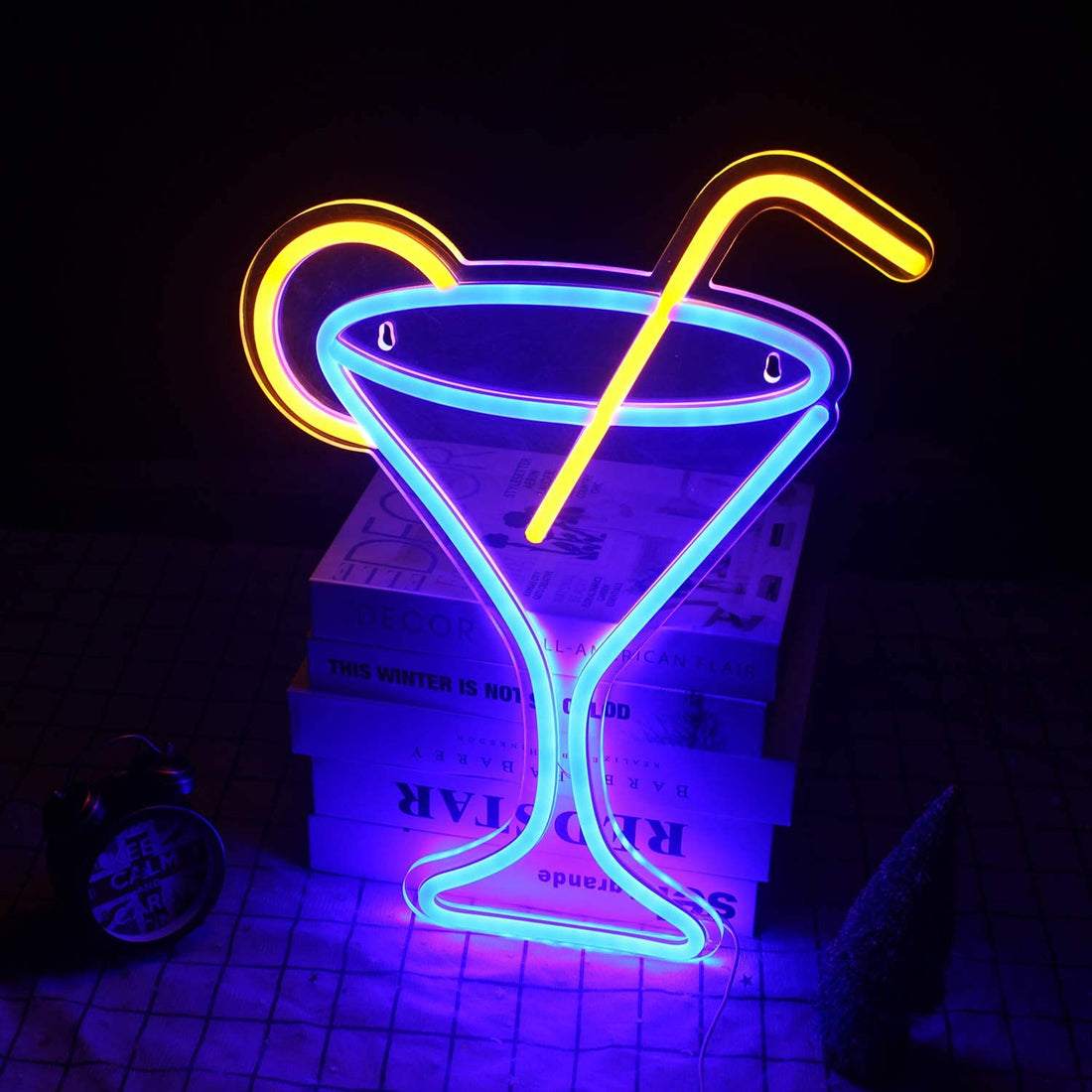 Cocktail Glass Shaped Neon Wall Light - ( Blue & Orange )