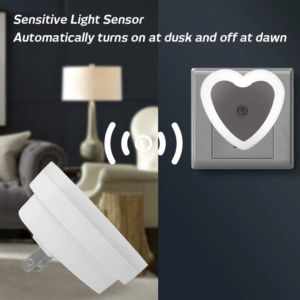 Plug-in LED Night Light With Auto Dusk-To-Dawn Sensor ( Heart Shape ,Cool White )