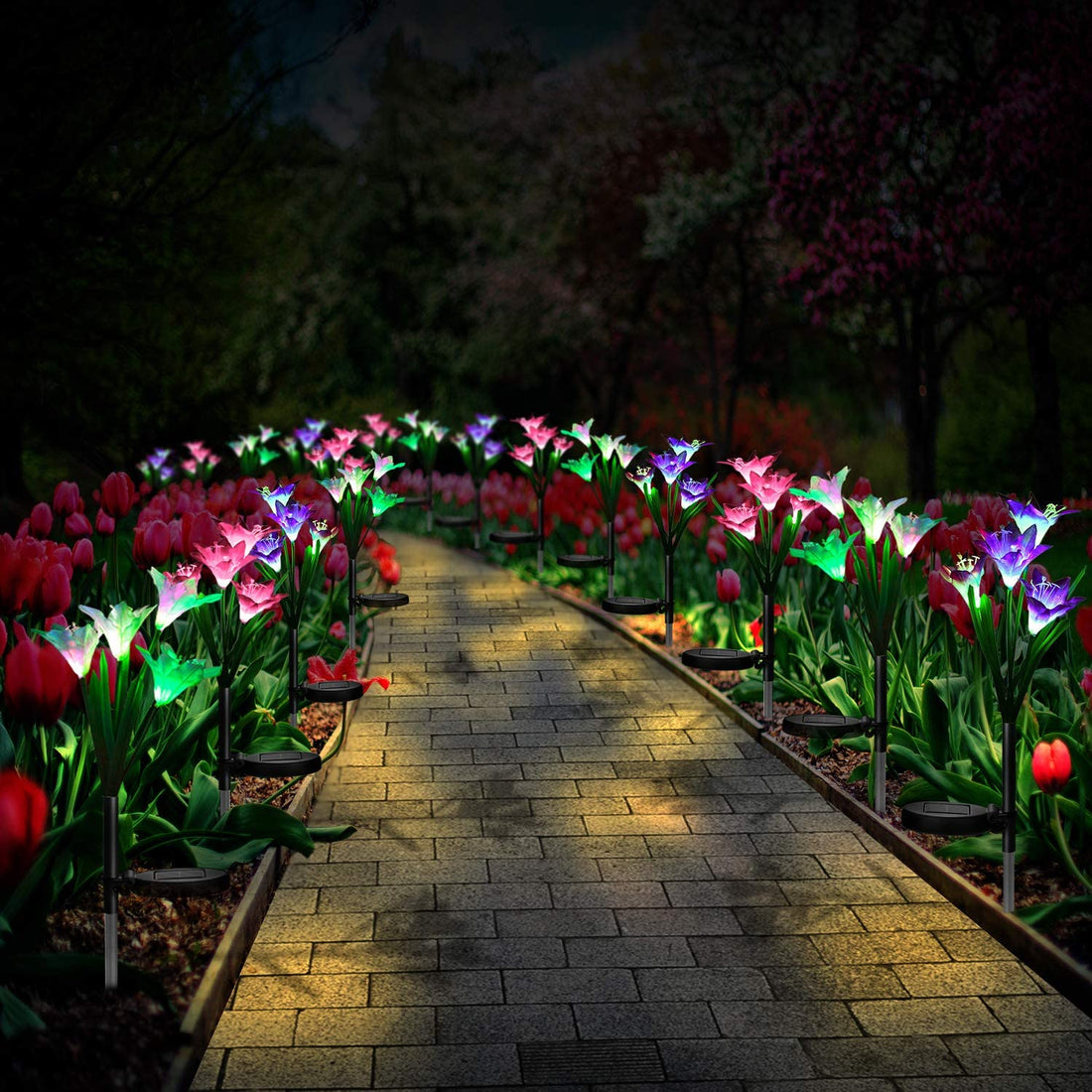 Solar Powered Lily Flower Outdoor Light - Multicolor (Pack of 3)