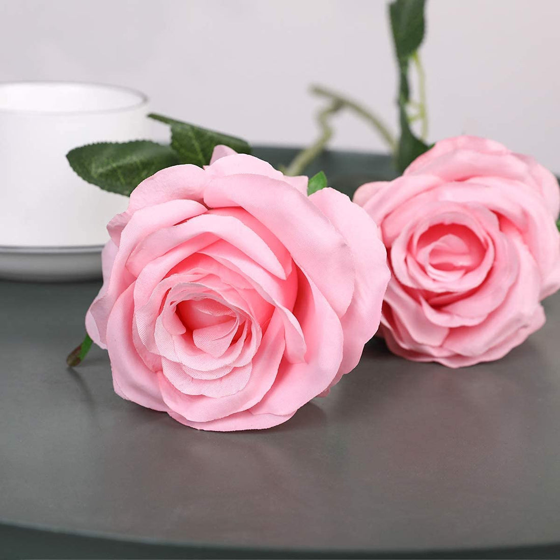 Artificial Faux Silk Rose Flower - Pink (10.6  inch, Pack of 12 Flower Bunch)