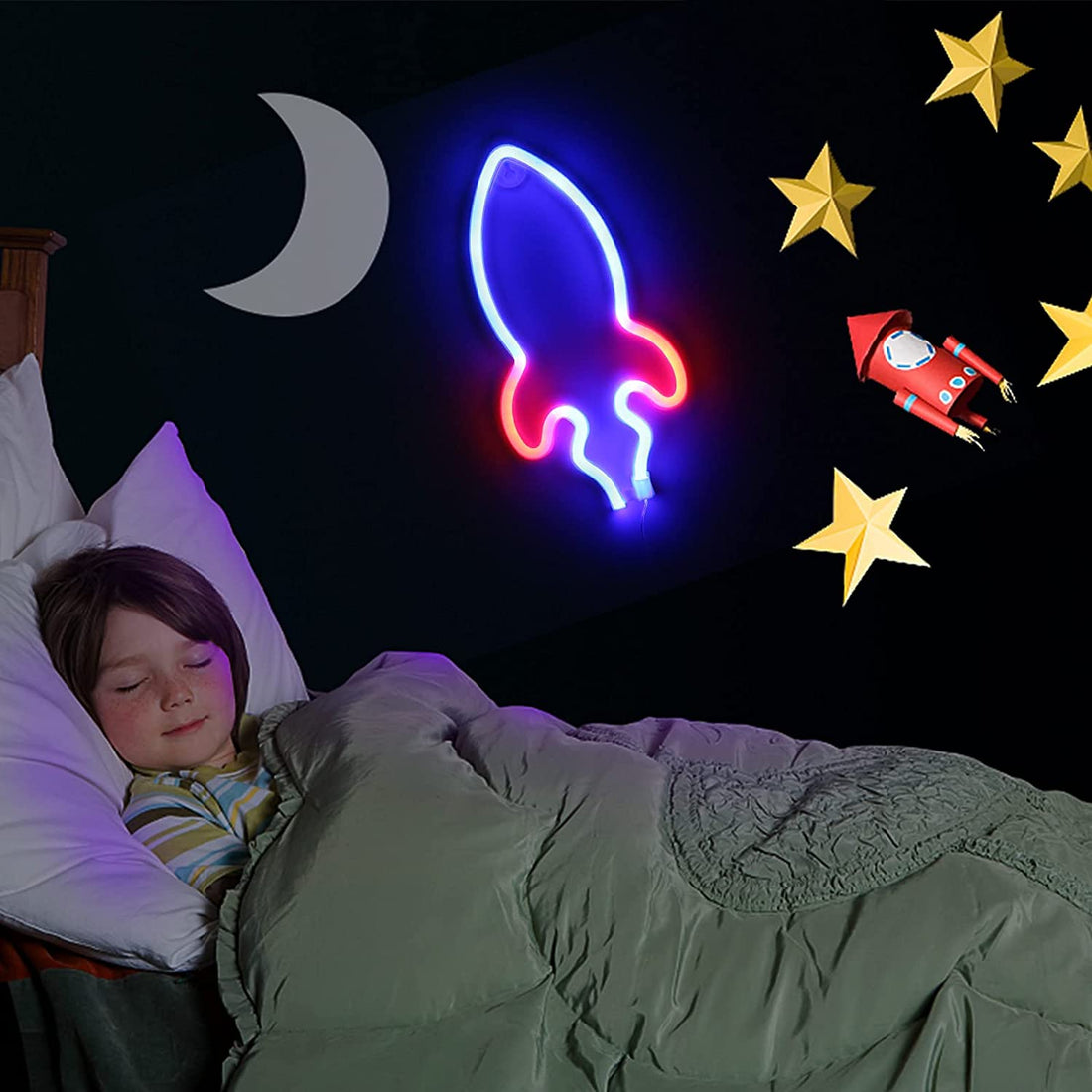 Rocket Sign LED Neon Wall Light ( Blue & Red )