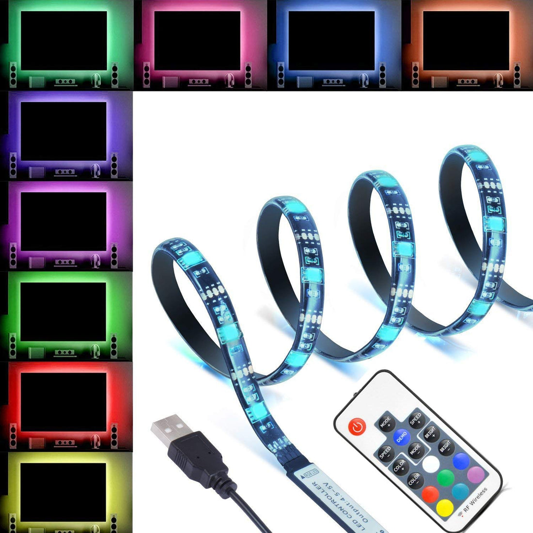 30 LED Strip Light For TV Backlight With Remote - Multicolor - 1 Meter
