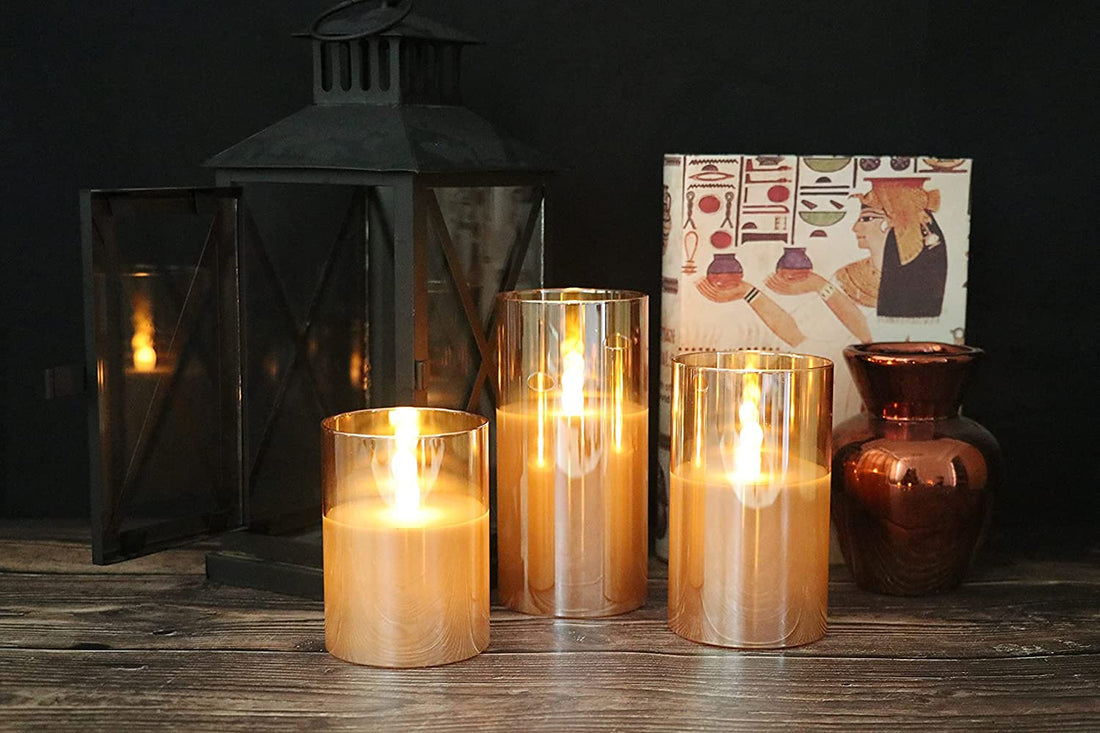 Acrylic Glass Battery Operated Flameless Led Candles With Remote (Set of 3, Gold)