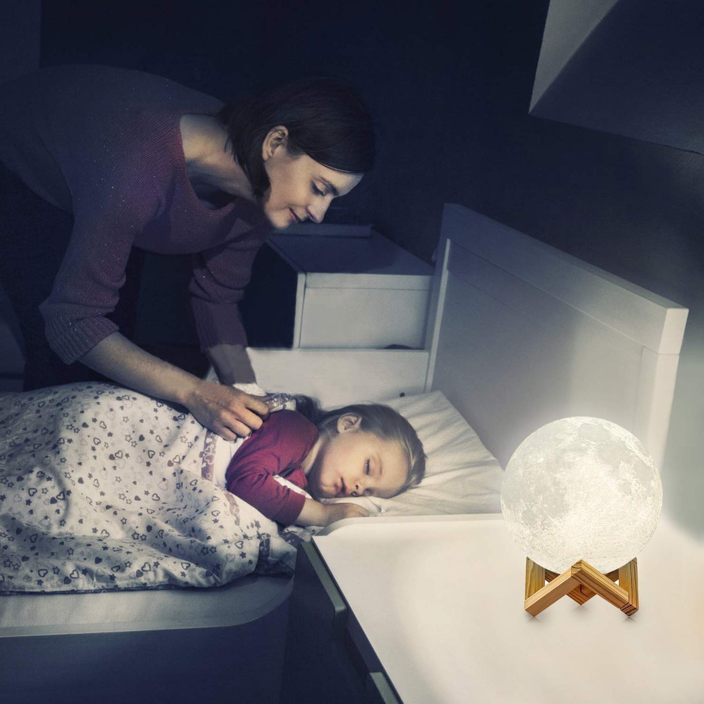 3D LED Moon Lamp With Wooden Base & Touch Control ( 10 cm )