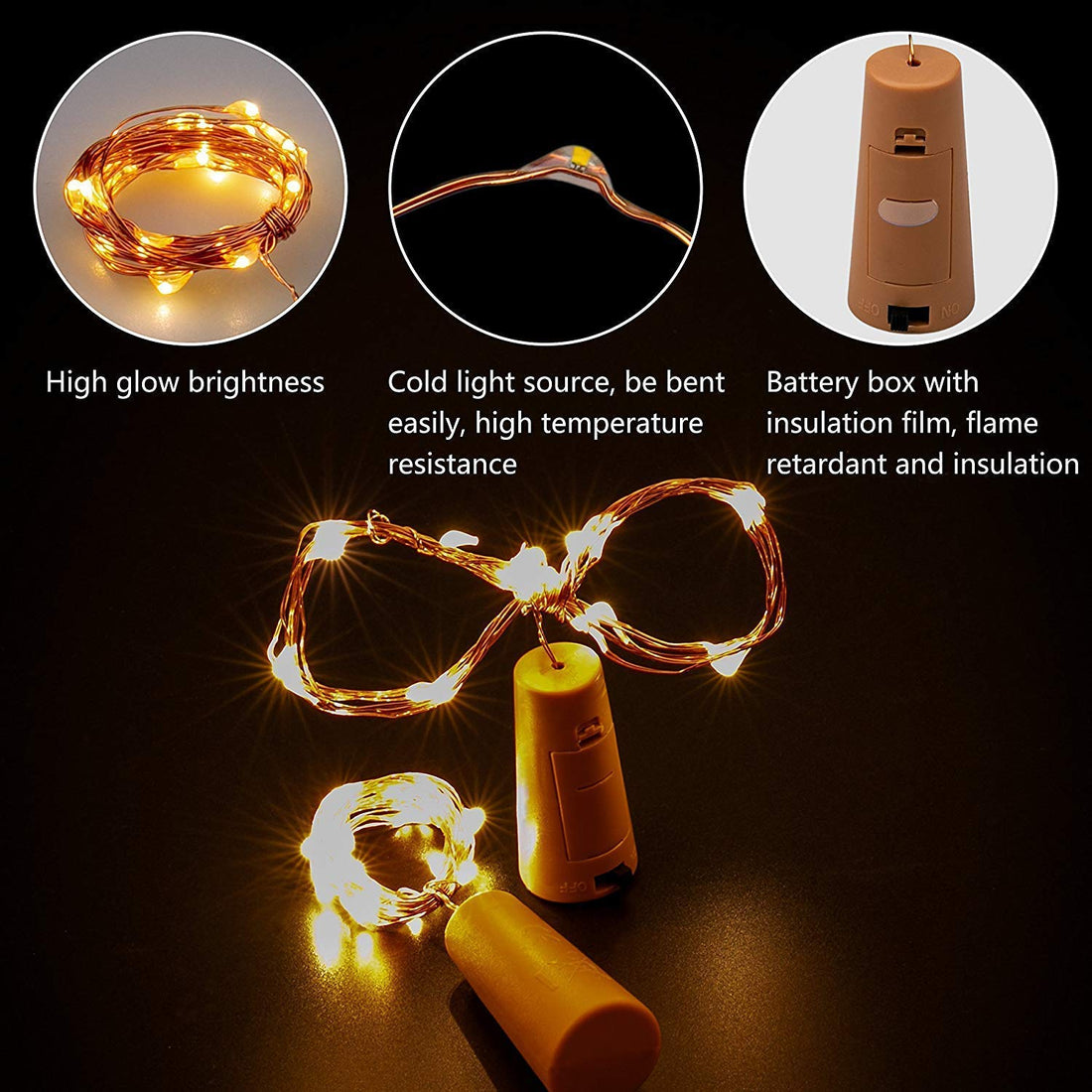Fairy String Light Cork Shaped Warm White Bottle Light (Pack of 4)