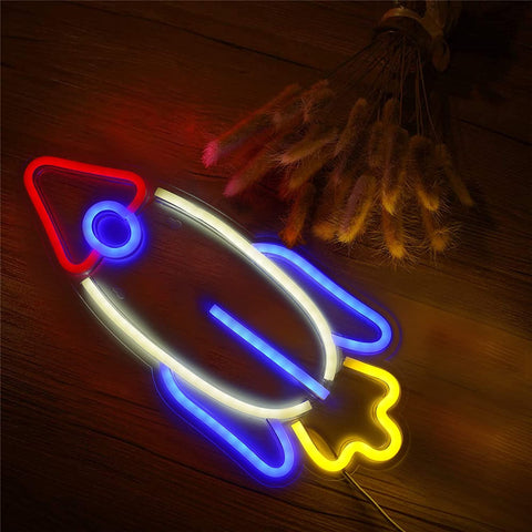 XERGY Acrylic Rocket Neon Signs Hanging 7"x 16.5" LED Night Light Wall Art, Bedroom Decorations, Home Accessories, Party, and Holiday Décor