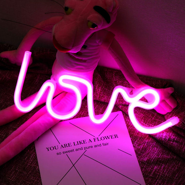 Neon Light Love Sign Pink Color with Holder Base (Pack of 1)