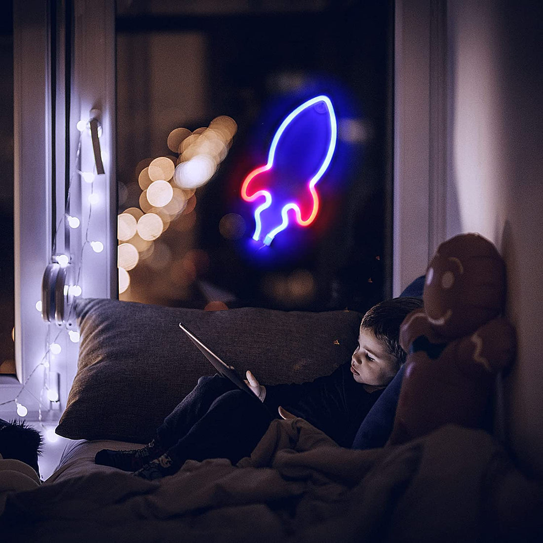 Rocket Sign LED Neon Wall Light ( Blue & Red )