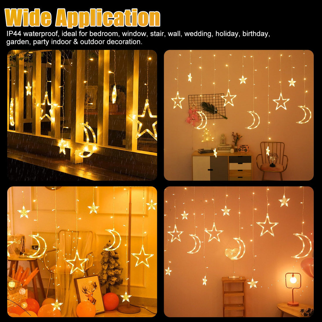 123 LED Moon+ Star Curtain Lights (Warm White)