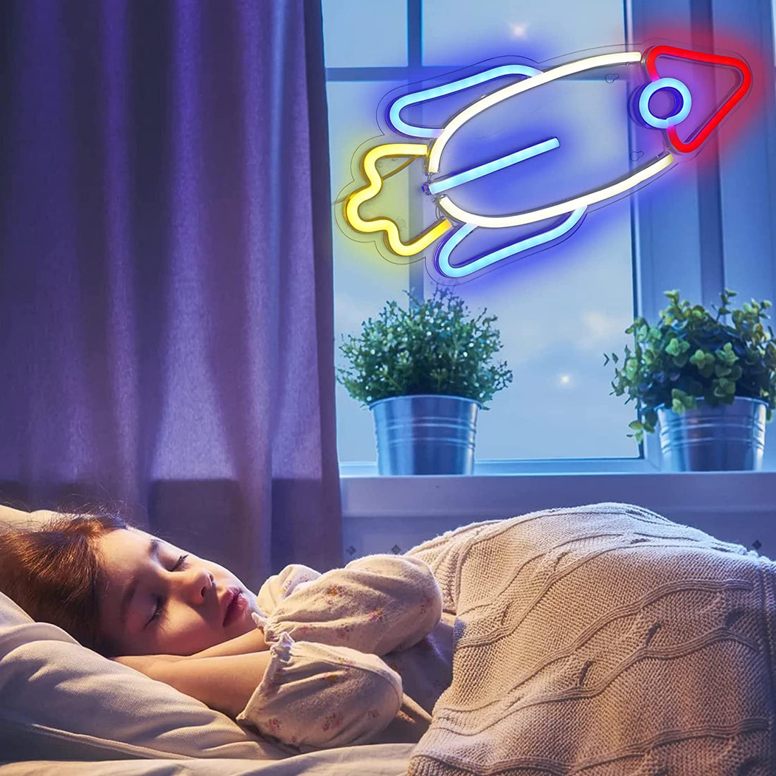 Rocket Shaped Neon Wall Light - ( Multicolor )