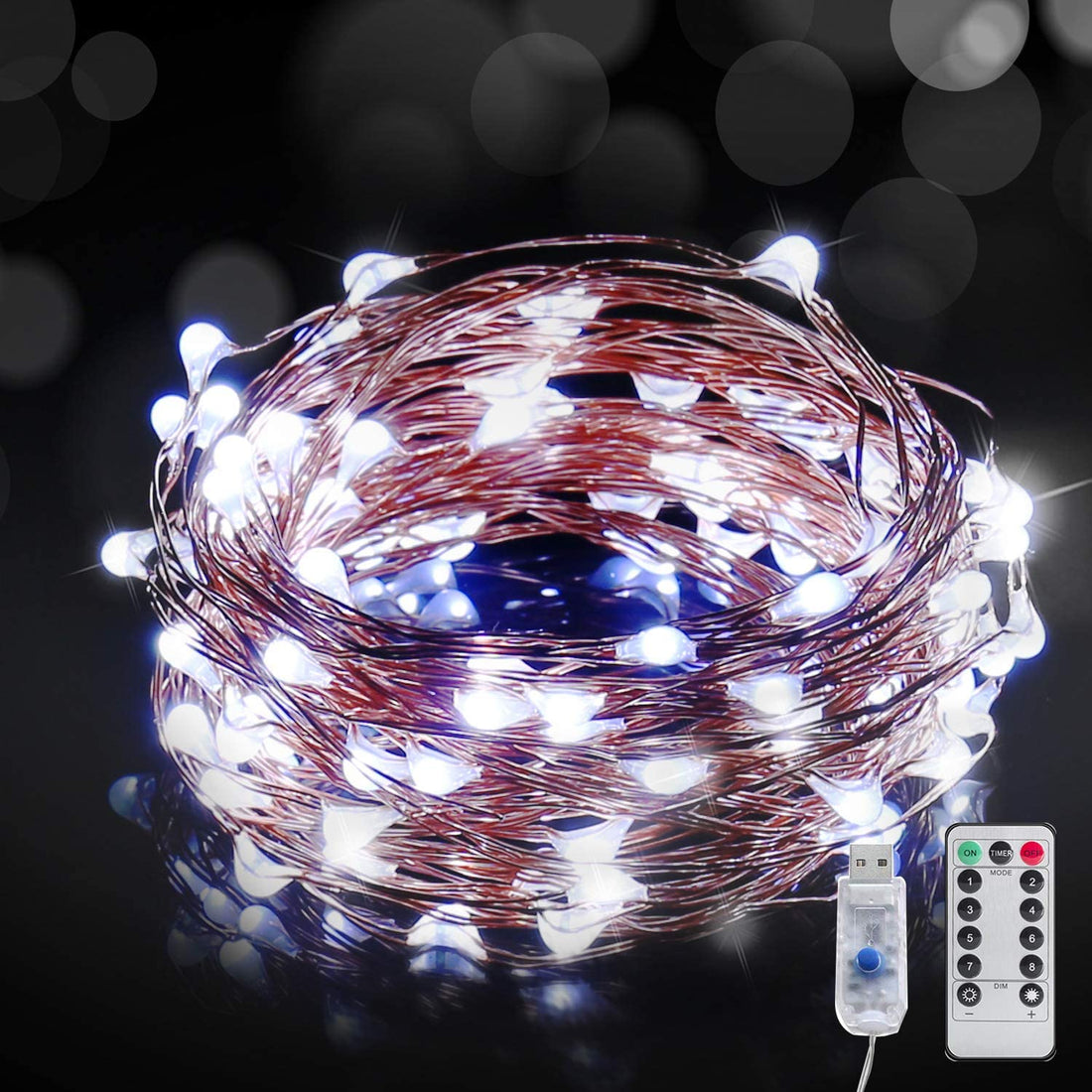 USB Powered 100 LED Fairy String Light With Remote- 10 Meter ( Cool White )