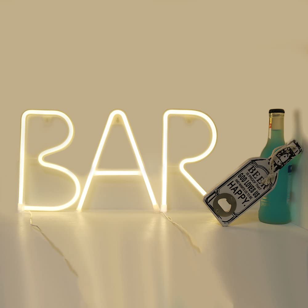 Bar Text Shaped Neon Wall Light - White