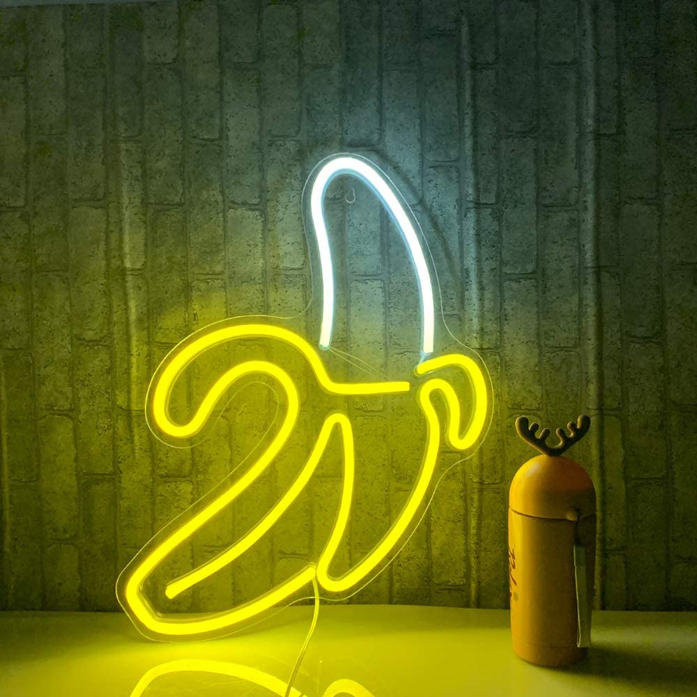 Banana Shaped Neon Wall Light (White & Yellow)