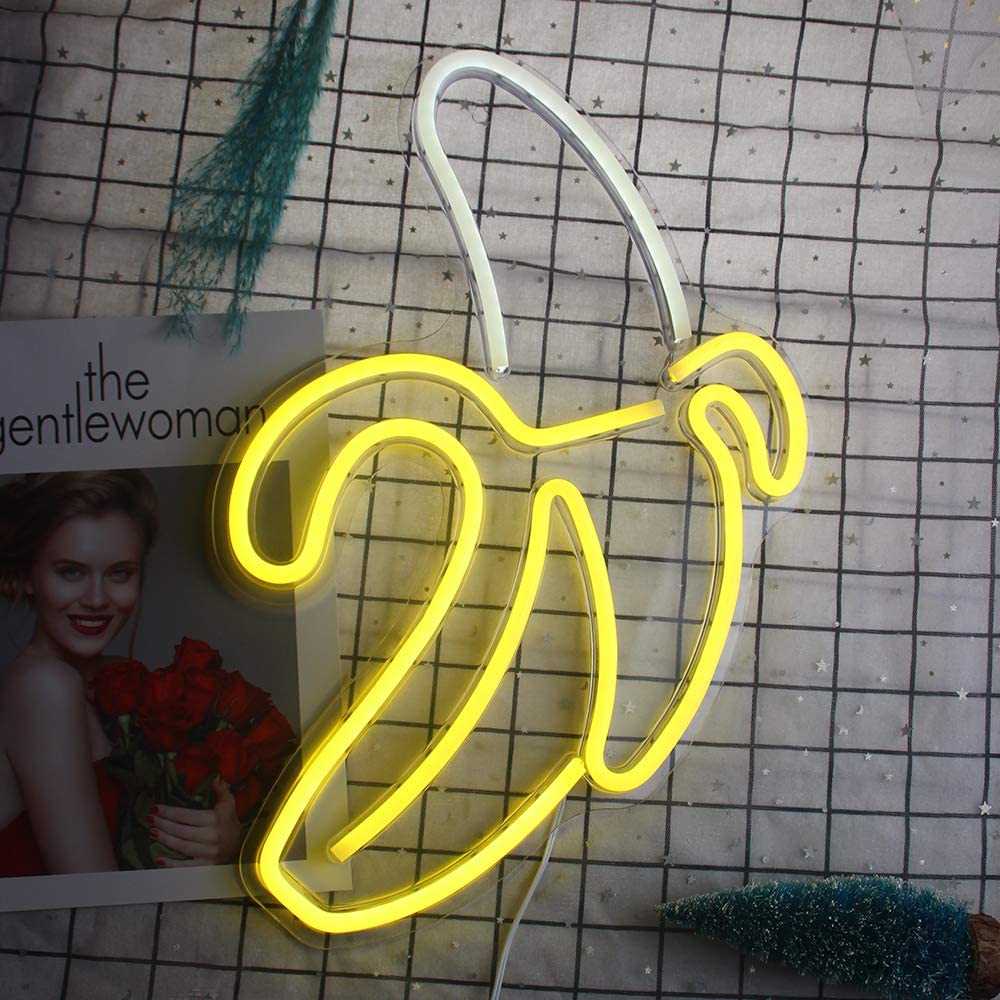 Banana Shaped Neon Wall Light (White & Yellow)
