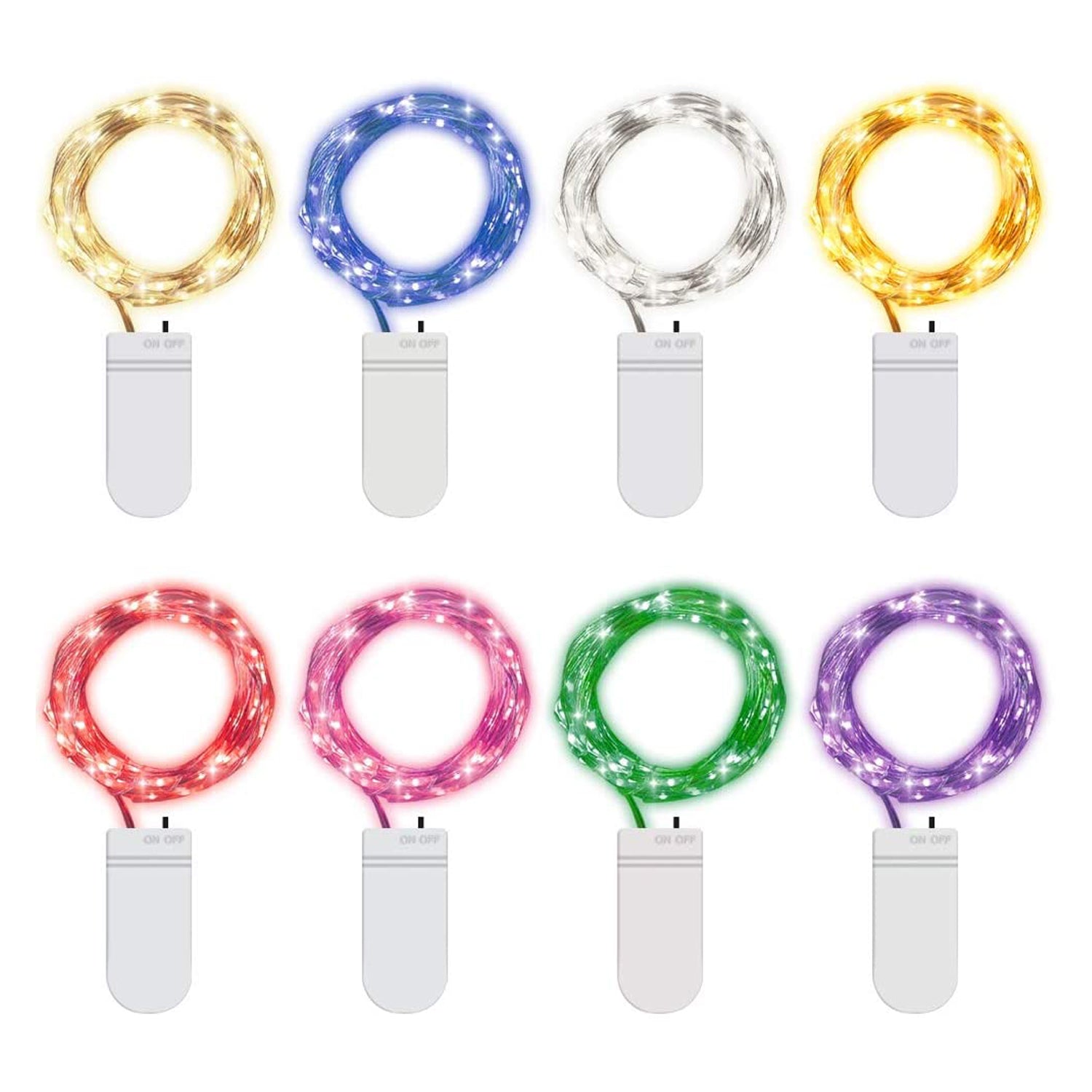 Battery Powered 20 LED String Lights - 2 m Multicolor (Pack of 8)