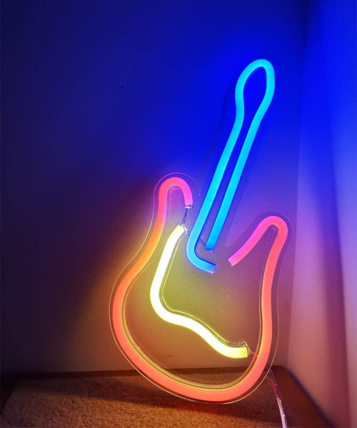 Neon Light Wall Art Sign "Guitar" Shaped Multi Color (Pack Of 1)
