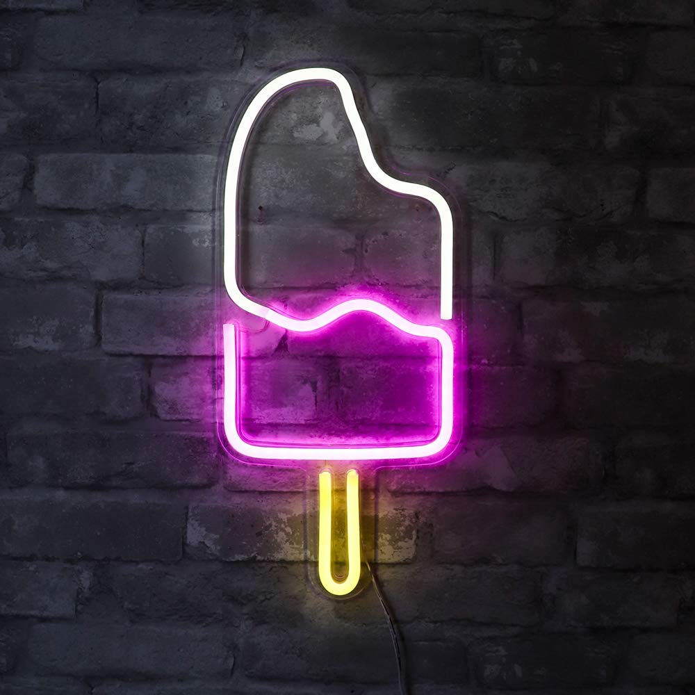 "Icecream" Shaped Neon Wall Light - ( White & Pink )