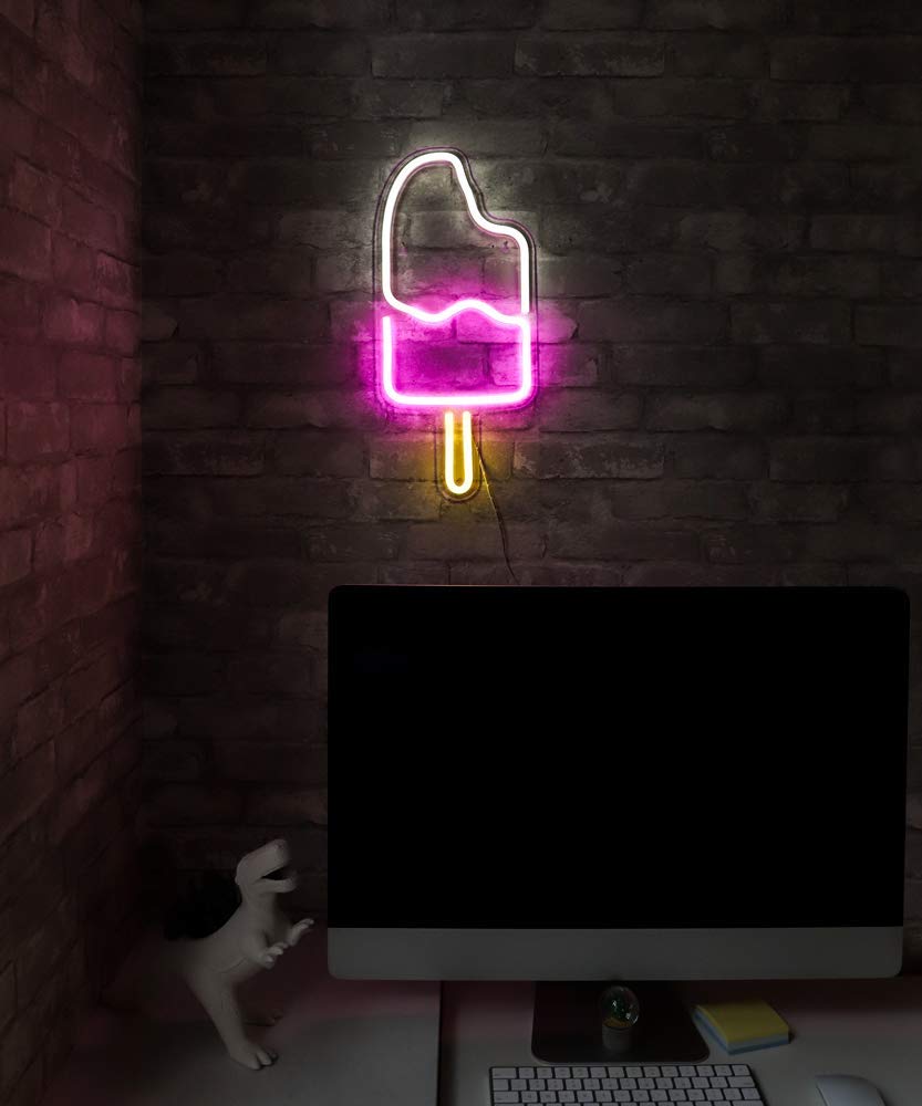 "Icecream" Shaped Neon Wall Light - ( White & Pink )