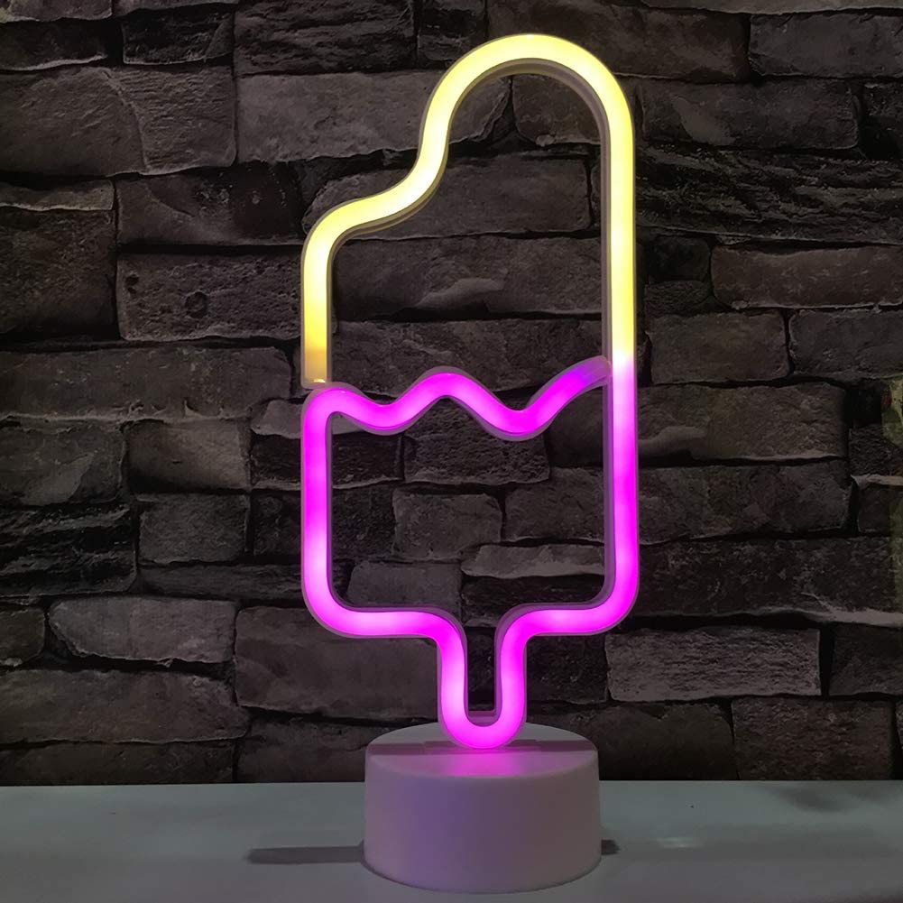 Icecream Shaped Neon Light (Warm White & Pink )
