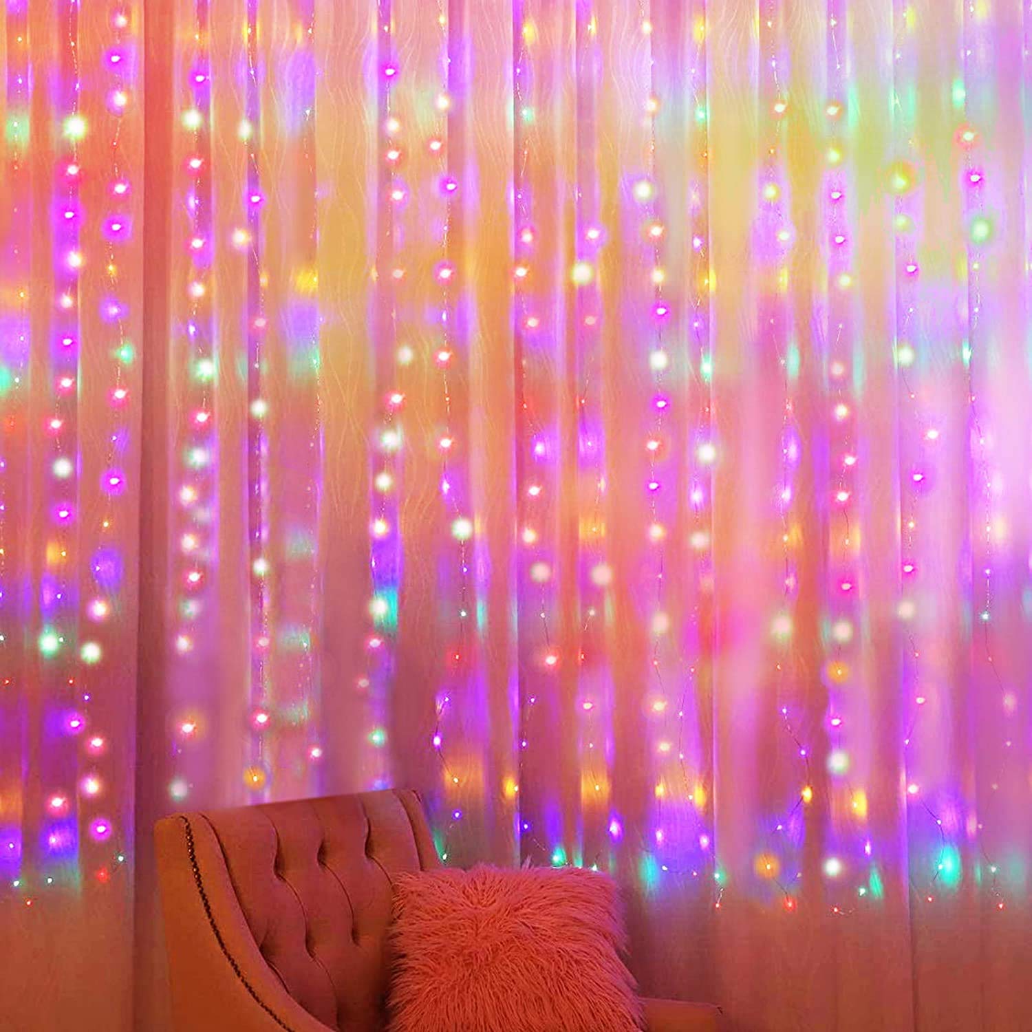 300 LED Curtain String Light With Remote - Multicolor