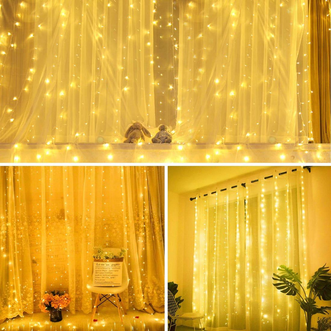 300 LED Curtain String Light With Remote - Warm White
