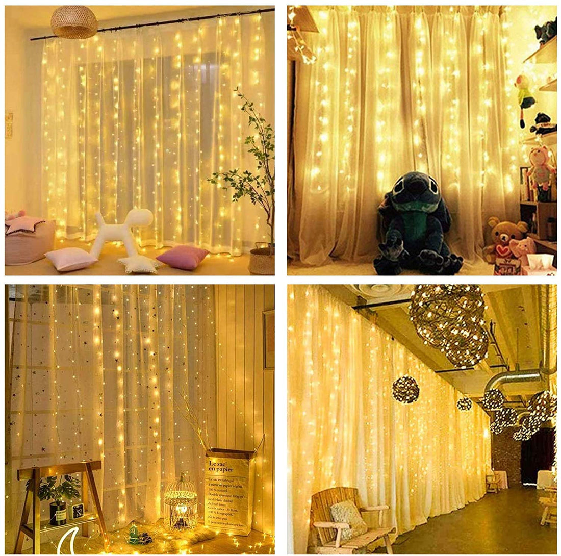 300 LED Curtain String Light With Remote - Warm White