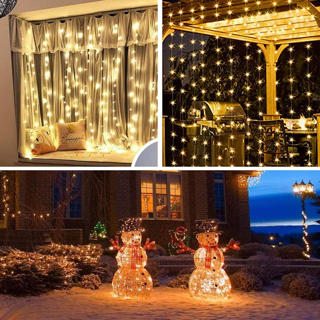 300 LED Curtain String Light With Remote - Warm White