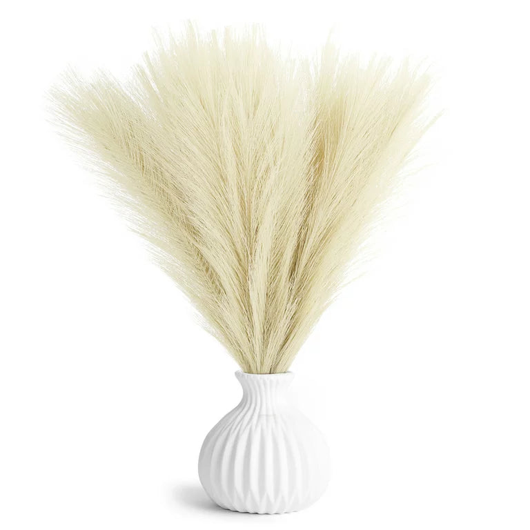 HomeXO Pampas Grass 3 PCS 17"  Boho Home Decor Fake Pompas Floral Branches Fluffy Artificial Pompous Grass for Floor Vase Filler Wedding Bedroom Table Decoration (Dusty White)