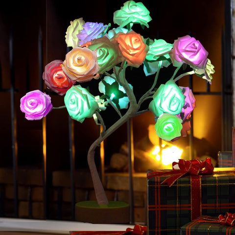 Rose Tree Lamp Tabletop Rose Tree Lights, 24 LED Rose Lamp, Rose Flower Tree USB Operated for Home Wedding Night Light(Multicolor)