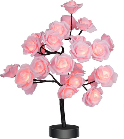 Rose Tree Lamp Tabletop Lights, 24 LED Rose Lamp, Rose Flower Tree USB Operated for Home Wedding, Night Light (Pink)