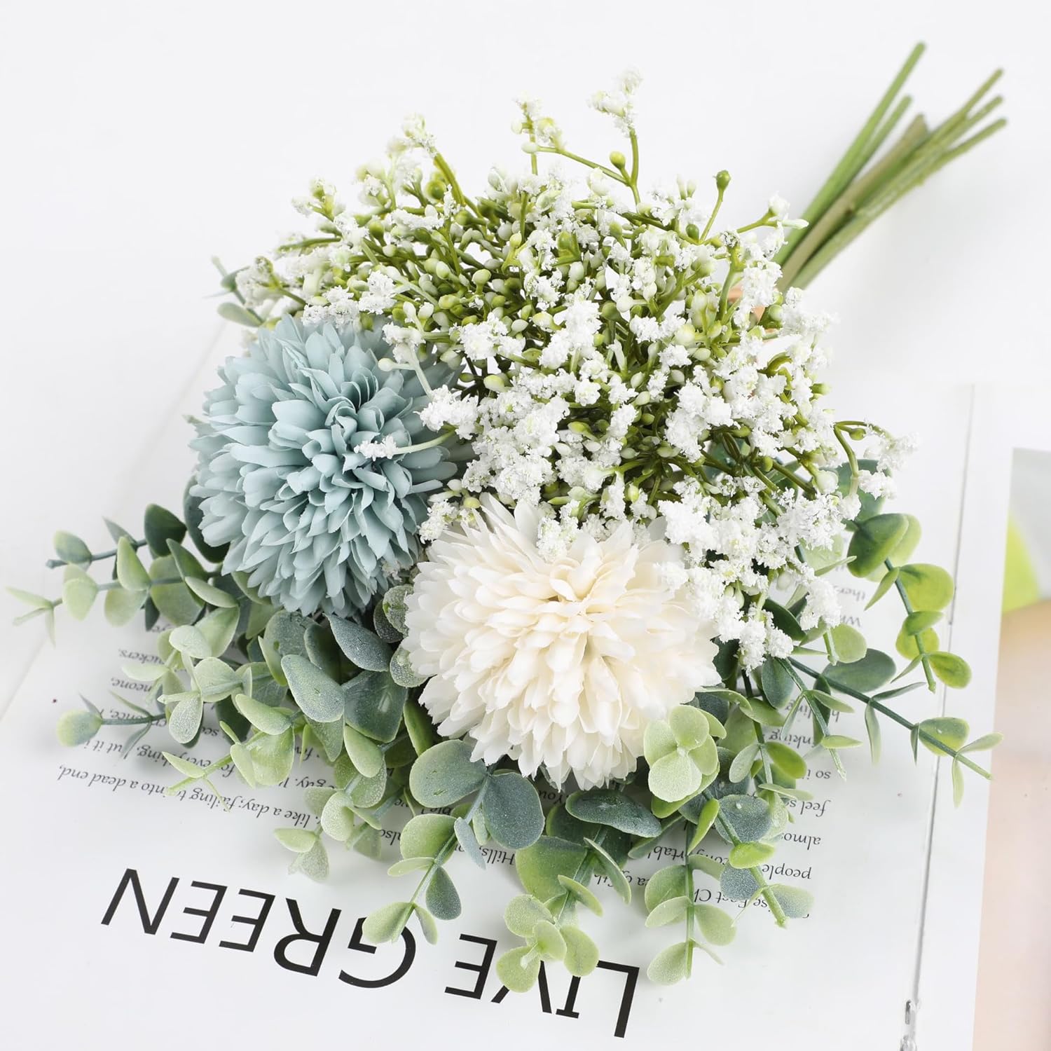 Artificial Fake Silk Flower Arrangement - Blue & White (14 inch, Pack of 12, Flower Bunch)