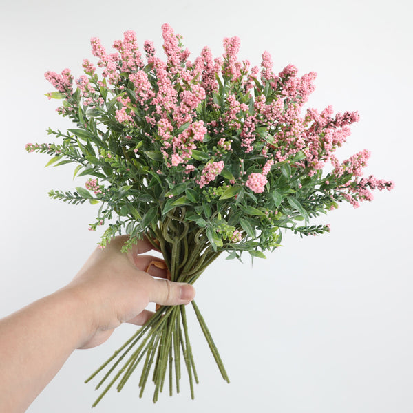 HomeXO Artificial Real Touch 12pcs Lavender Fake Plants Bouquets for Wedding, Easter Decorations, Door Wreaths, Farmhouse Home Decor Props (Pink)