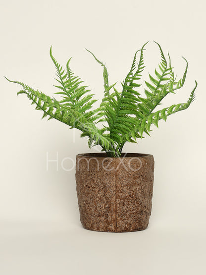 HomeXO "Artificial Stonepot Fern Plant, Elevating Home Balcony and Garden Areas with Rustic Charm and Maintenance-Free Elegance