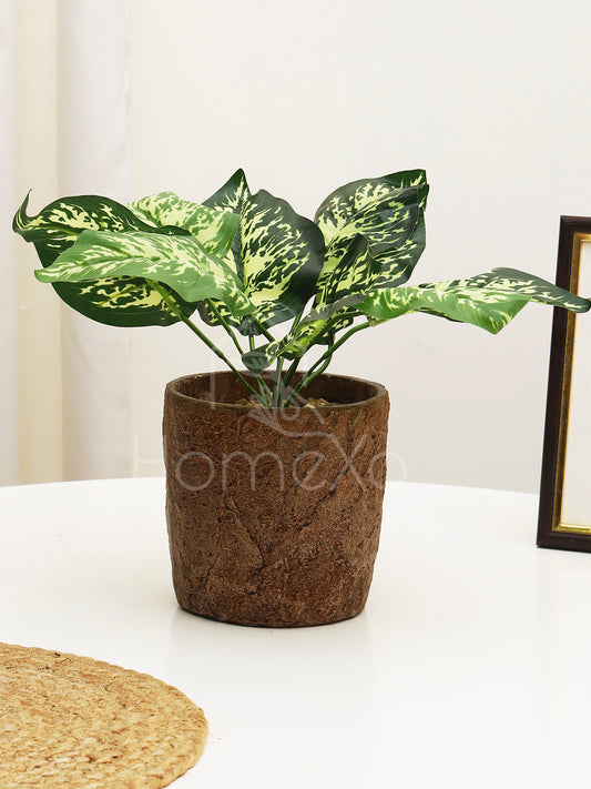 HomeXO "Artificial Stonepot Green Leaf Plant, Elevating Home Balcony and Garden Areas with Rustic Charm and Maintenance-Free Elegance