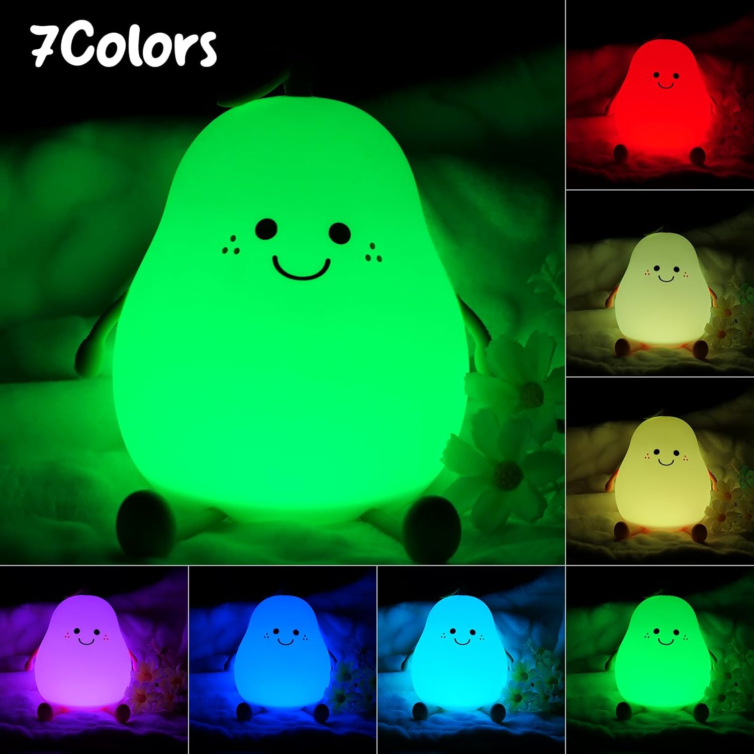 Soft Silicone Cute Pear Night Light-Multicolor