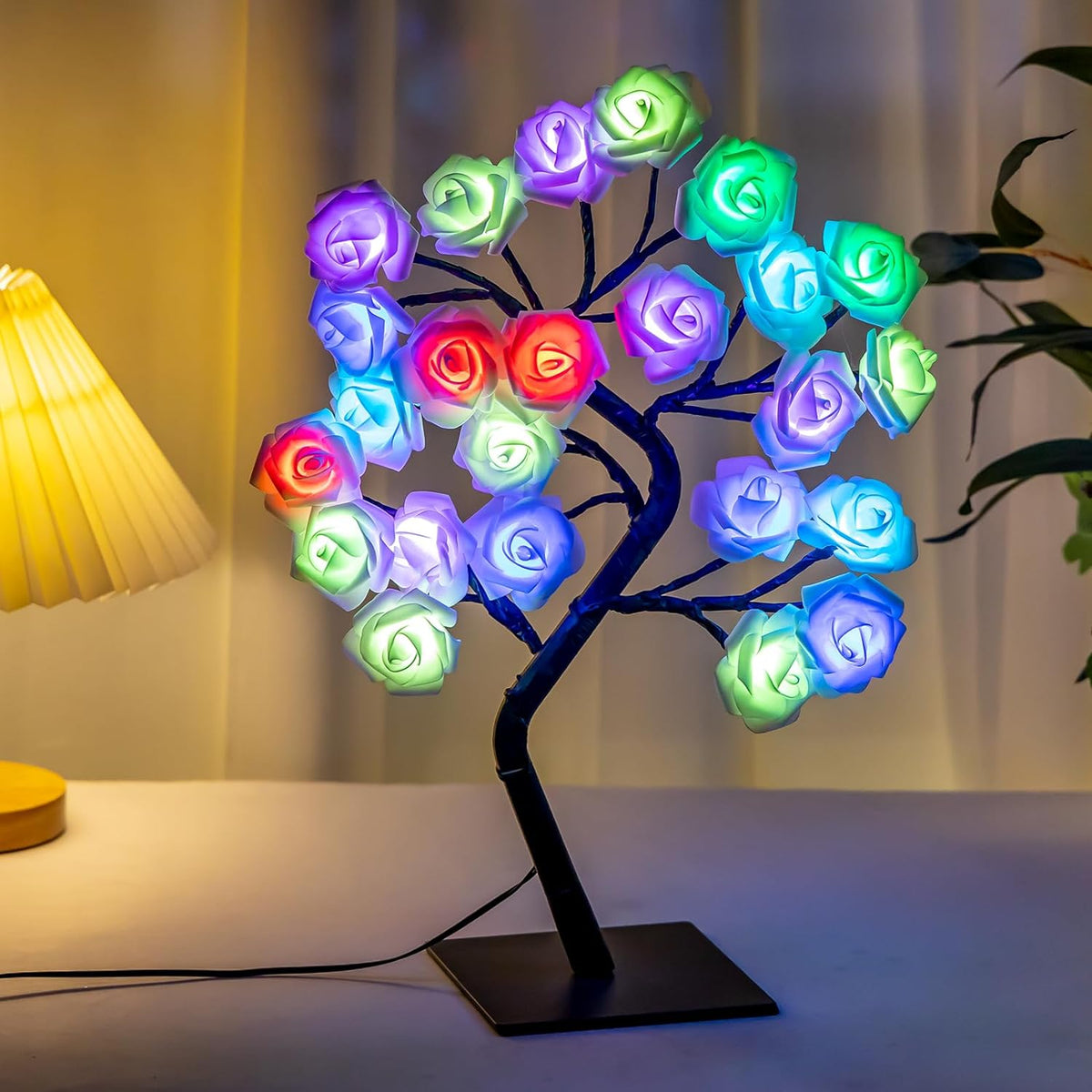 Rose Tree Lamp Tabletop Rose Tree Lights, 24 LED Rose Lamp, Rose Flowe ...