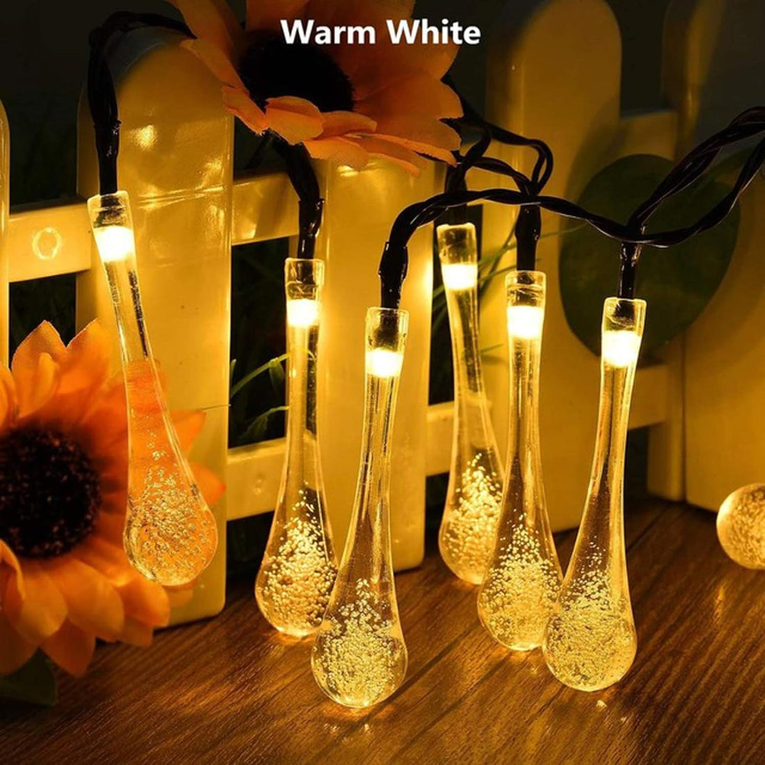 30 LED Waterdrop Design Solar Lights - 6 Mtr ( Warm White )