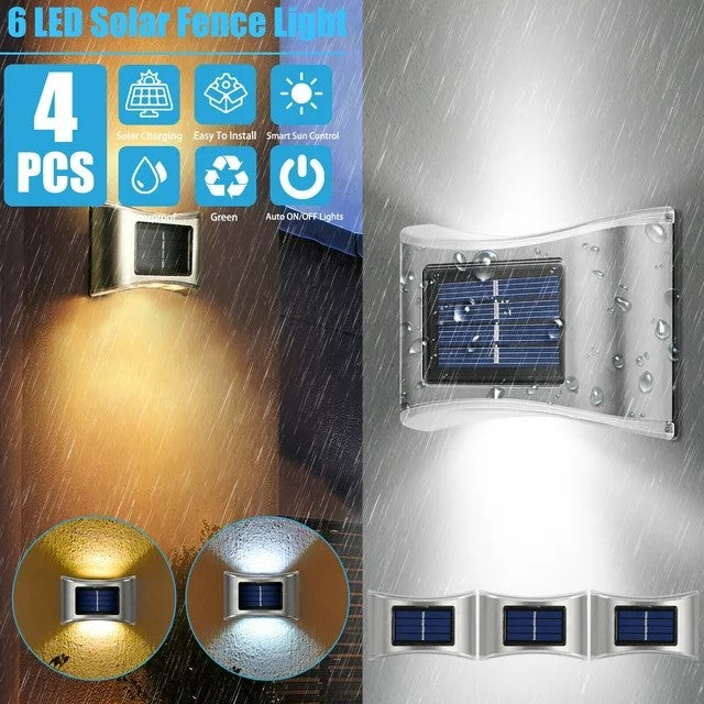 LED Solar Powered Wall Fence Light (Warm White) (Pack of 4)