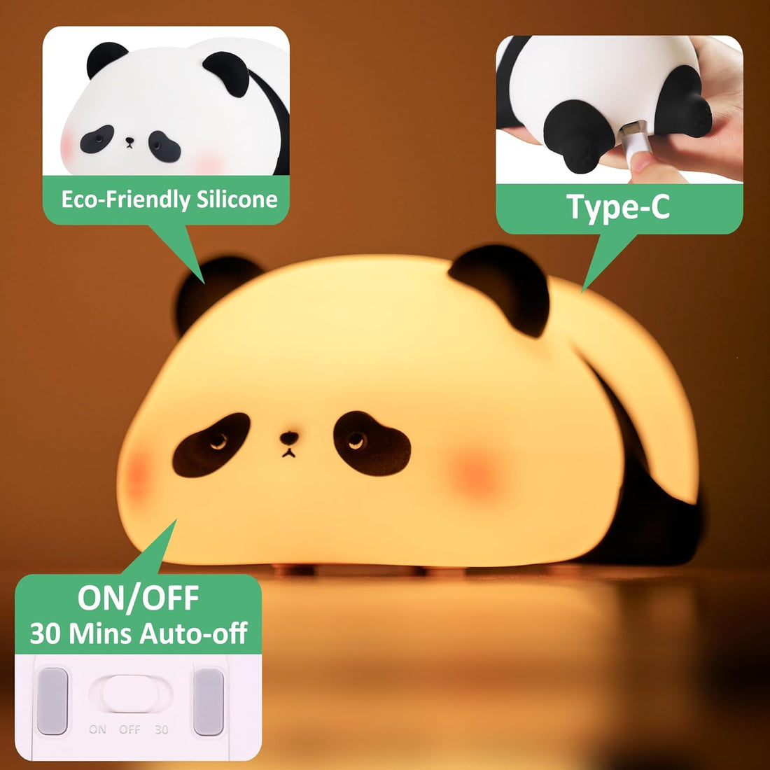 Soft Silicone Cute Sleeping Panda Night Light- Multicolor