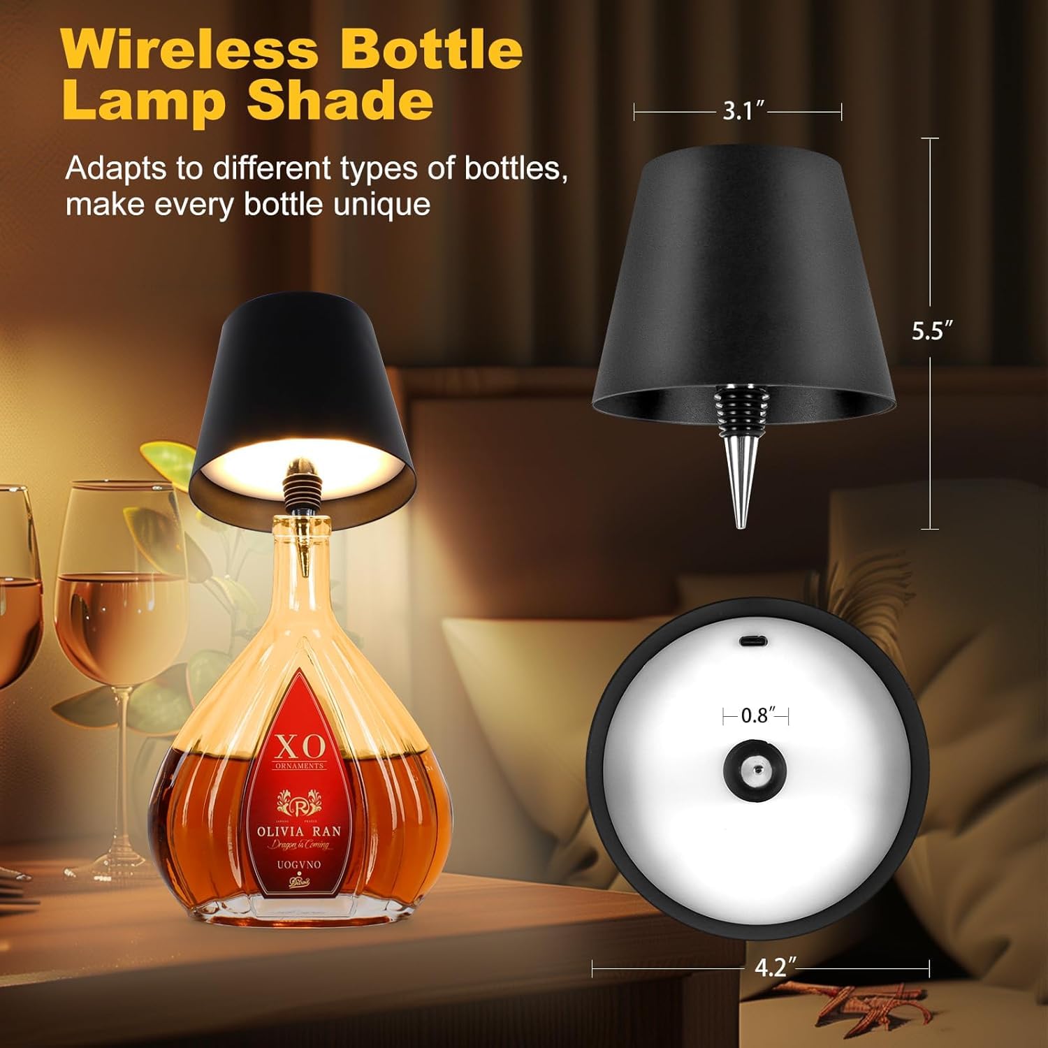 Wireless LED Bottle Lamp (Bottle Not Included) - Black
