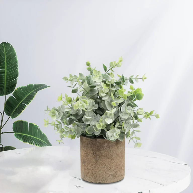 Artificial Eucalyptus Plant With Stonepot (9.4 inch , Green)